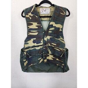 Vintage Duck Bay Camo Hunting Vest Mens S Game Pouch Mesh Back Cotton Duck